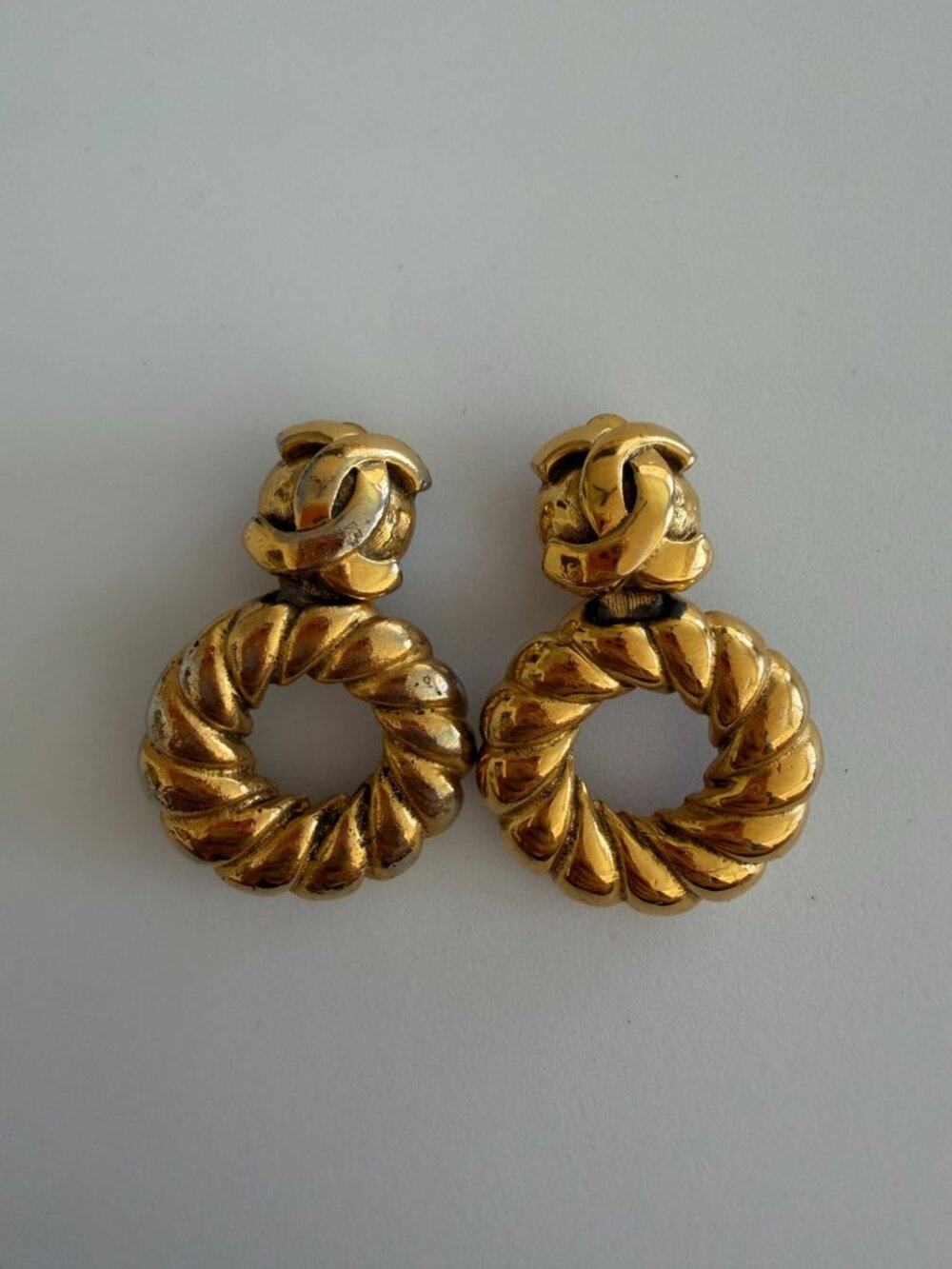 CHANEL Vintage Gold Tone 1980's Hoop Drop Earrings